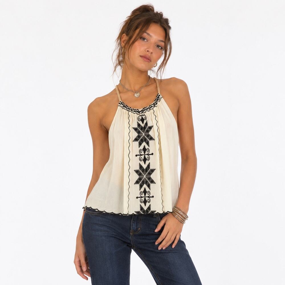 Y2K Halter Top Womens Medium Racerback Ruched Southwestern Beach Forever 21